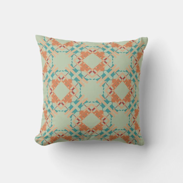 Teal Coral Orange Light Olive Mediterranean Tiles Throw Pillow (Front)