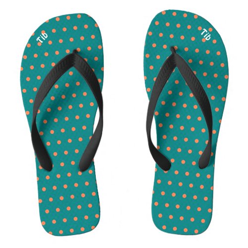 Teal  Coral Polka Dot _ Flip Flops