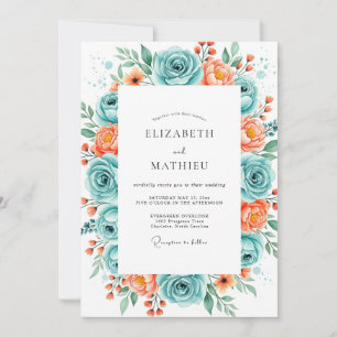 Teal Coral Radiant Spring Wedding Invitation