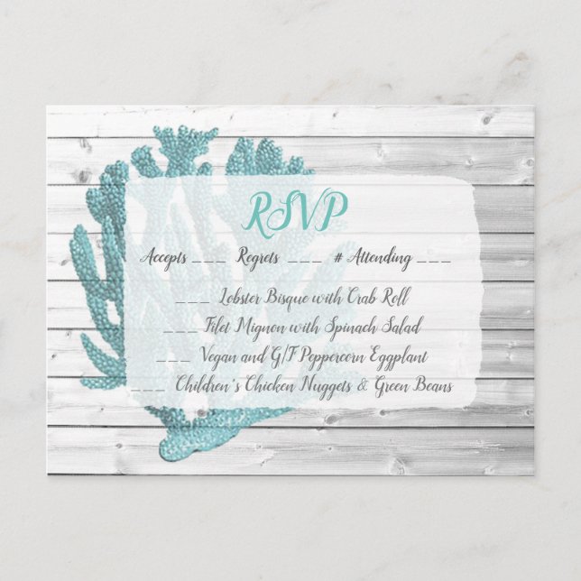 Teal Coral RSVP Wedding Postcard (Front)