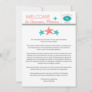 Teal Coral Starfish Mexico Wedding Welcome Invitation
