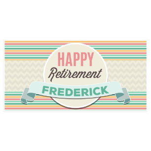 Teal Coral Striped Happy Retirement Party Banner