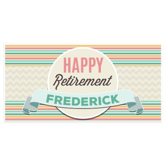 Teal Coral Striped Happy Retirement Party Banner (Front)