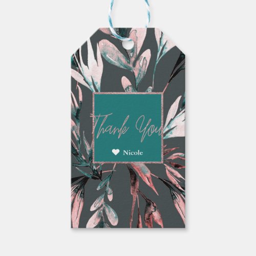 Teal Coral Watercolor Botanical Glam Wedding Favor Gift Tags