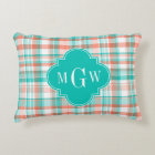 Teal Coral White Preppy Madras Monogram
