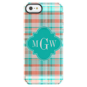 Teal Coral White Preppy Madras Monogram Clear iPhone SE/5/5s Case