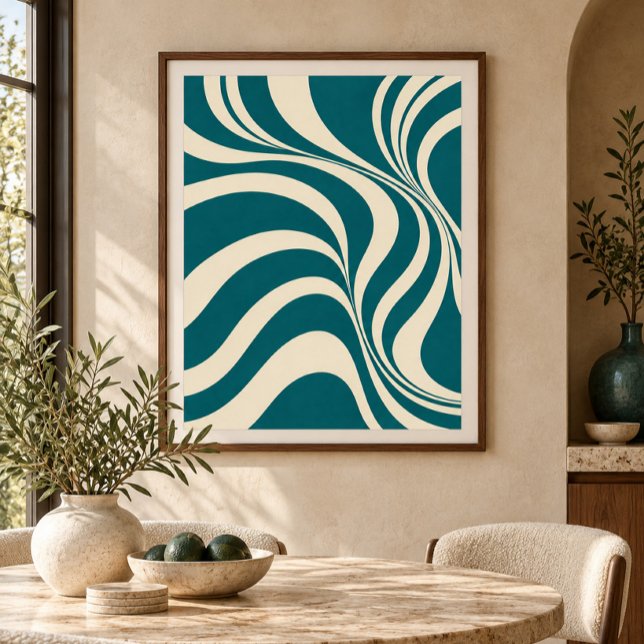 Teal Counterpoint Art Print (Styled display of Teal Counterpoint Art Print. Frame, mat and furnishings shown for illustration; select framing options separately.)