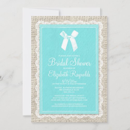 Teal Country Burlap Bridal Shower Invitations
