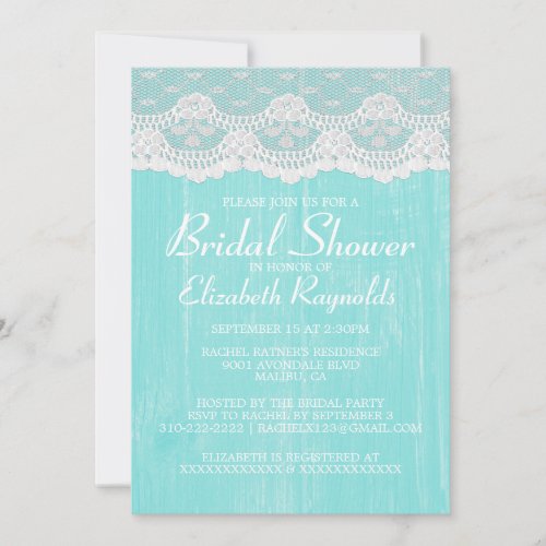 Teal Country Lace Bridal Shower Invitations