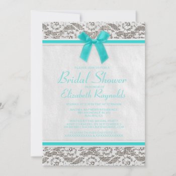 Teal Country Lace Bridal Shower Invitations by topinvitations at Zazzle