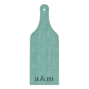 Teal Couple Initials Monogram Minimalist Cutting Board