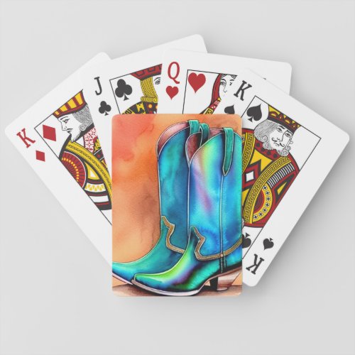 Teal Cowbow Boots Classic Playing Cards