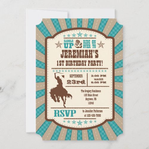 Teal Cowboy Rodeo Birthday Party Invitation