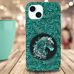 Teal Cowgirl Floral Tooled Leather Horse Head Iphone 15 Case at Zazzle