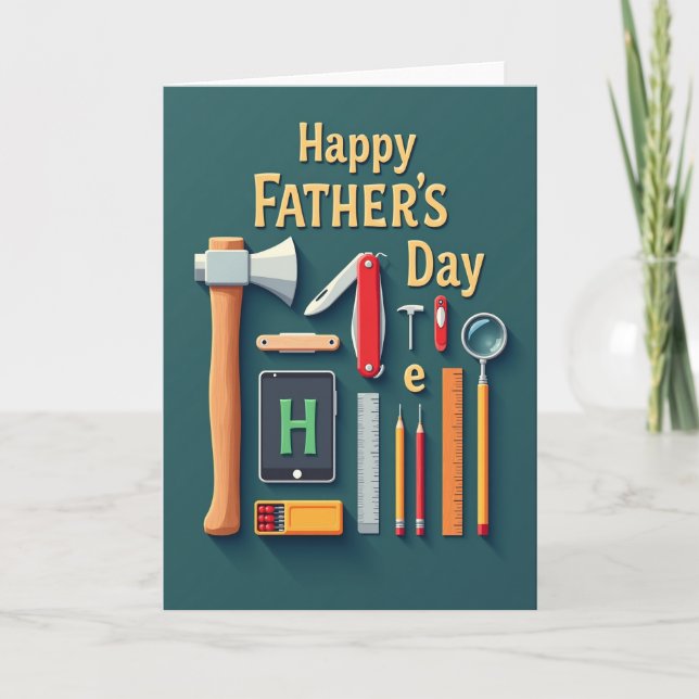 Teal Crafted Fathers Day Card (Front)