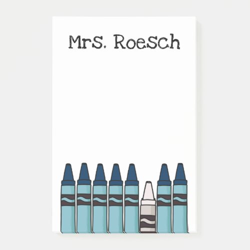Teal Crayon Personalized Post it Notes