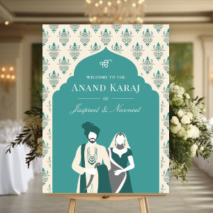 Teal Cream Anand Karaj Sikh Wedding Welcome Sign