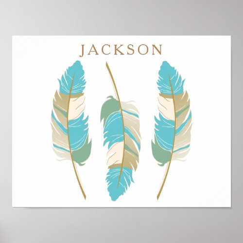 Teal Cream and Green Feathers with DIY Name Poster