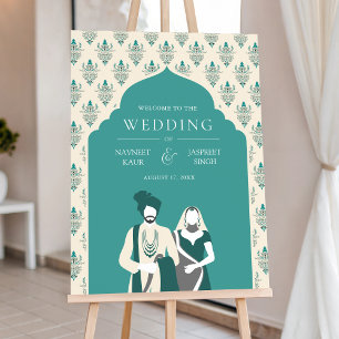 Teal Cream Arch Indian Wedding Welcome Sign