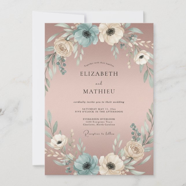 Teal Cream Botanical Arch Wedding Invitation (Front)