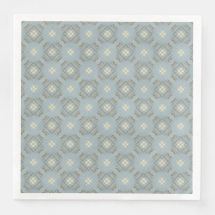 Teal, Cream, & Brown Diamonds Checkerboard Pattern Paper Dinner Napkins