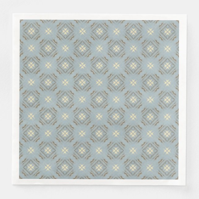 Teal, Cream, & Brown Diamonds Checkerboard Pattern Paper Dinner Napkins (Front)