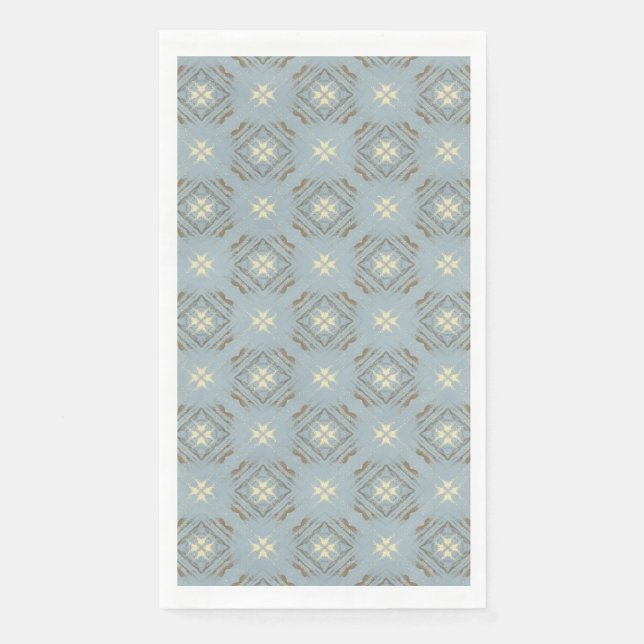 Teal, Cream, & Brown Diamonds Checkerboard Pattern Paper Guest Towels (Front)