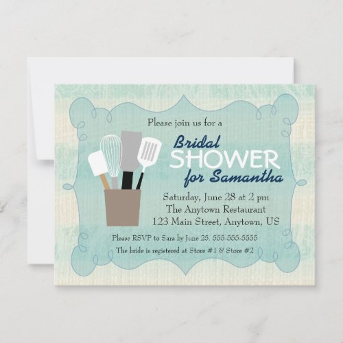 Teal  Cream Burlap Bridal Shower Invitation