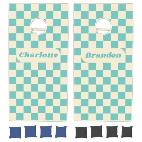 Teal & Cream Checker with Names