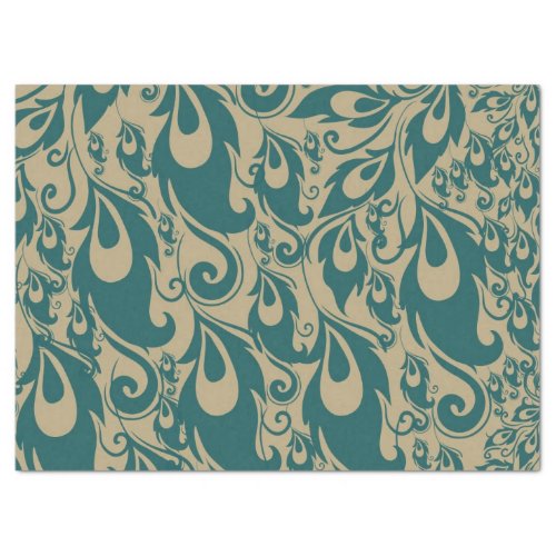 Teal Cream Peacock Feathers Tissue Paper
