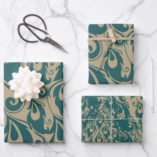 Teal Cream Peacock Feathers Wrapping Paper Sheets