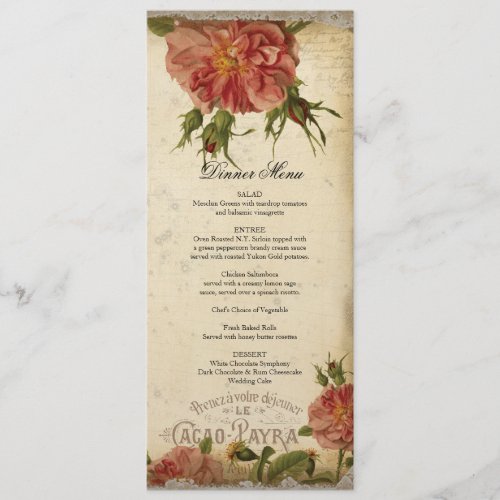 Teal Cream Vintage Eiffel Tower Rose Dinner Menu