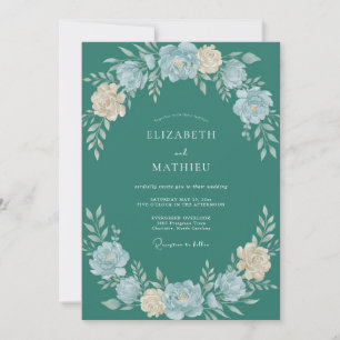 Teal Cream Wildflower Wedding Invitation