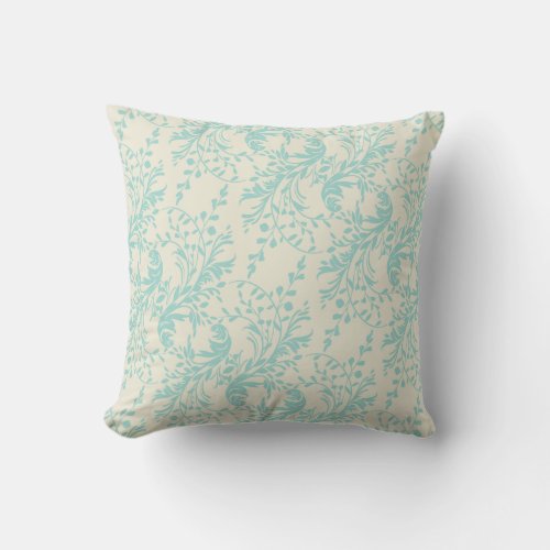 Teal cream wildflowers swirl damask pattern pillow