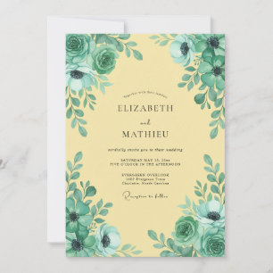 Teal Creamy Lush Spring Wedding Invitation