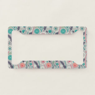 Teal & Crimson Dandelion Dream – Stylized Floral License Plate Frame