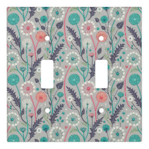 Teal & Crimson Dandelion Dream – Stylized Floral Light Switch Cover