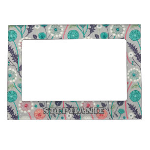 Teal & Crimson Dandelion Dream – Stylized Floral Magnetic Frame