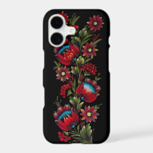  Teal & Crimson Floral Folk Art Phone Case