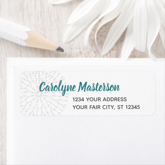 Teal Crochet Chart Return Address Label (Insitu)