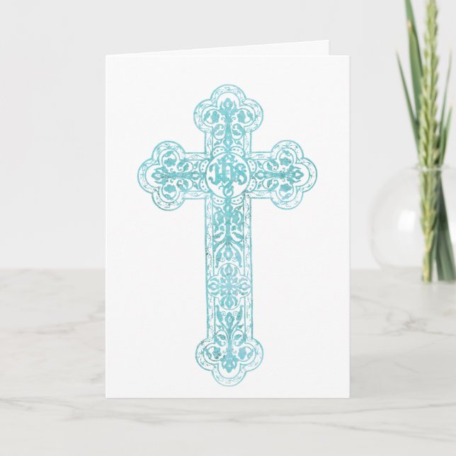 teal cross christian catholic religious card (Front)