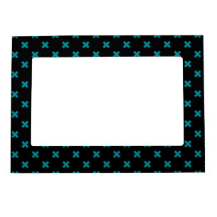 Teal cross stitches on black magnetic frame