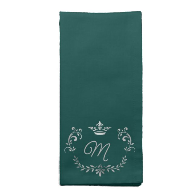 Teal Crown Crest Monogrammed Cloth Napkin (Folded)