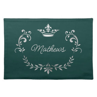 Teal Crown Crest Personalized Cloth Placemat