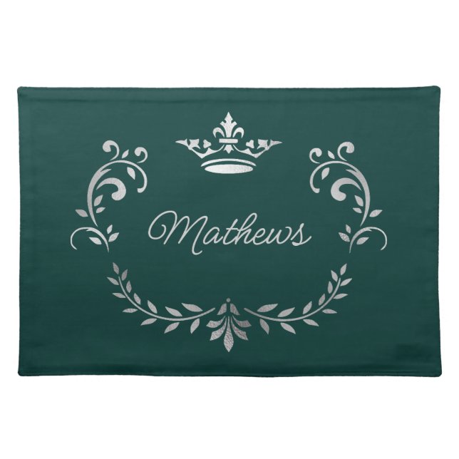 Teal Crown Crest Personalized Cloth Placemat (Front)