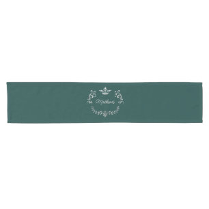 Teal Crown Crest Personalized   Short Table Runner