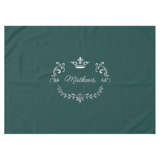 Teal Crown Crest Personalized Tablecloth