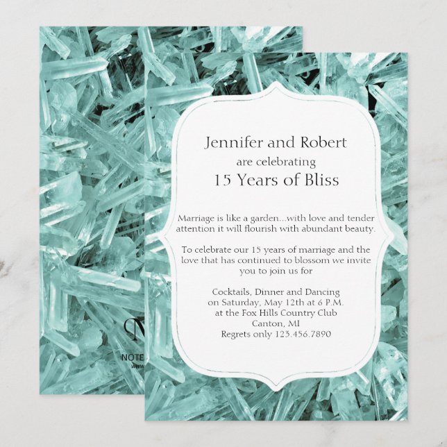 Teal Crystal 15th Anniversary Invitation (Front/Back)