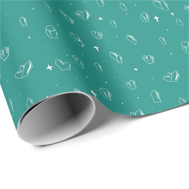 Teal Crystal Outline Mystical Wrapping Paper (Roll Corner)