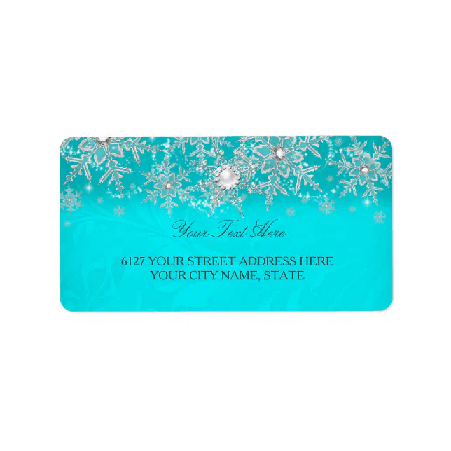 Pearlized Address Label Teal Crystal Pearl Snowflake Silver Address Label | Zazzle